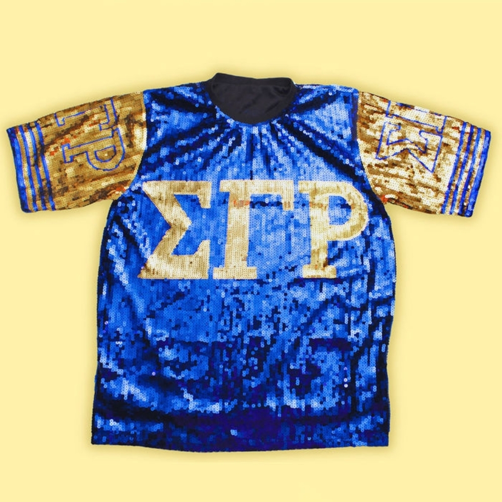 SGRHO Sorority Blue and Gold Sequin Jersey Shirt - Picture 4 of 6